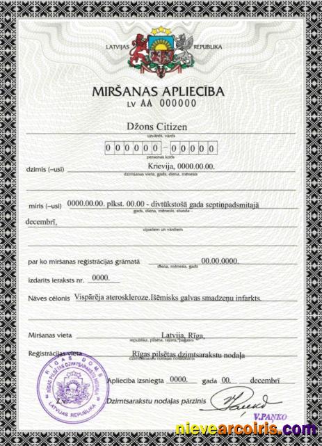 Latvia death certificate